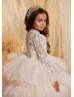High Neck Ivory Beaded Lace Tulle Flower Girl Dress